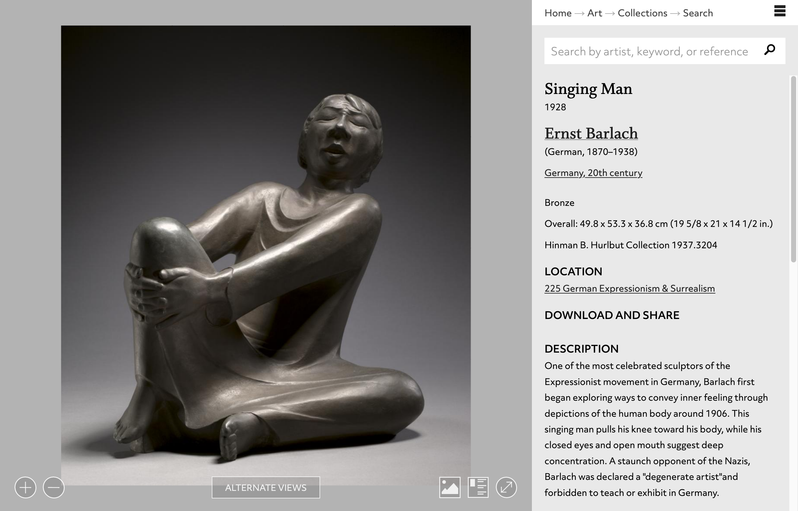 The sculpture Singing Man by Ernst Barlach at the Cleveland Museum of Art's website