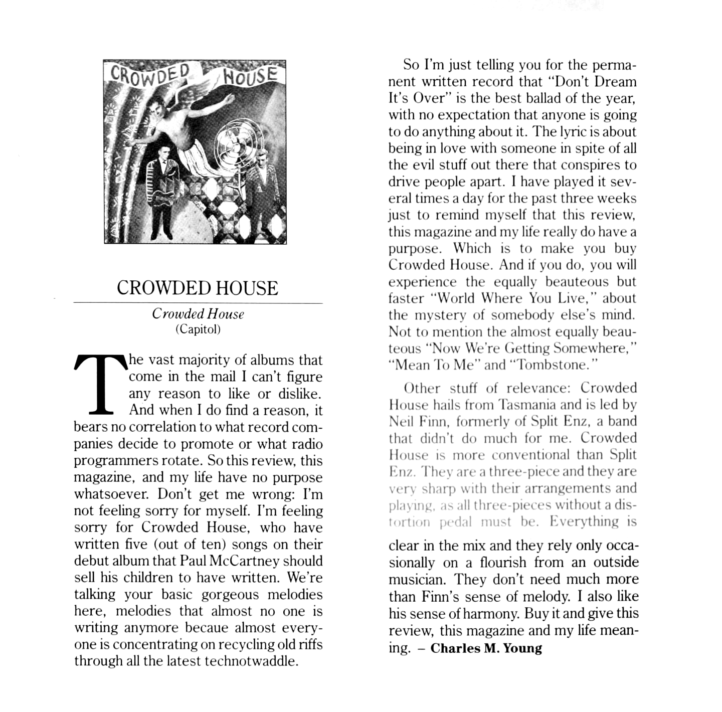The Charles M. Young review of Crowded House that made me buy the album