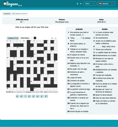 A Spanish crossword puzzle from Linguno