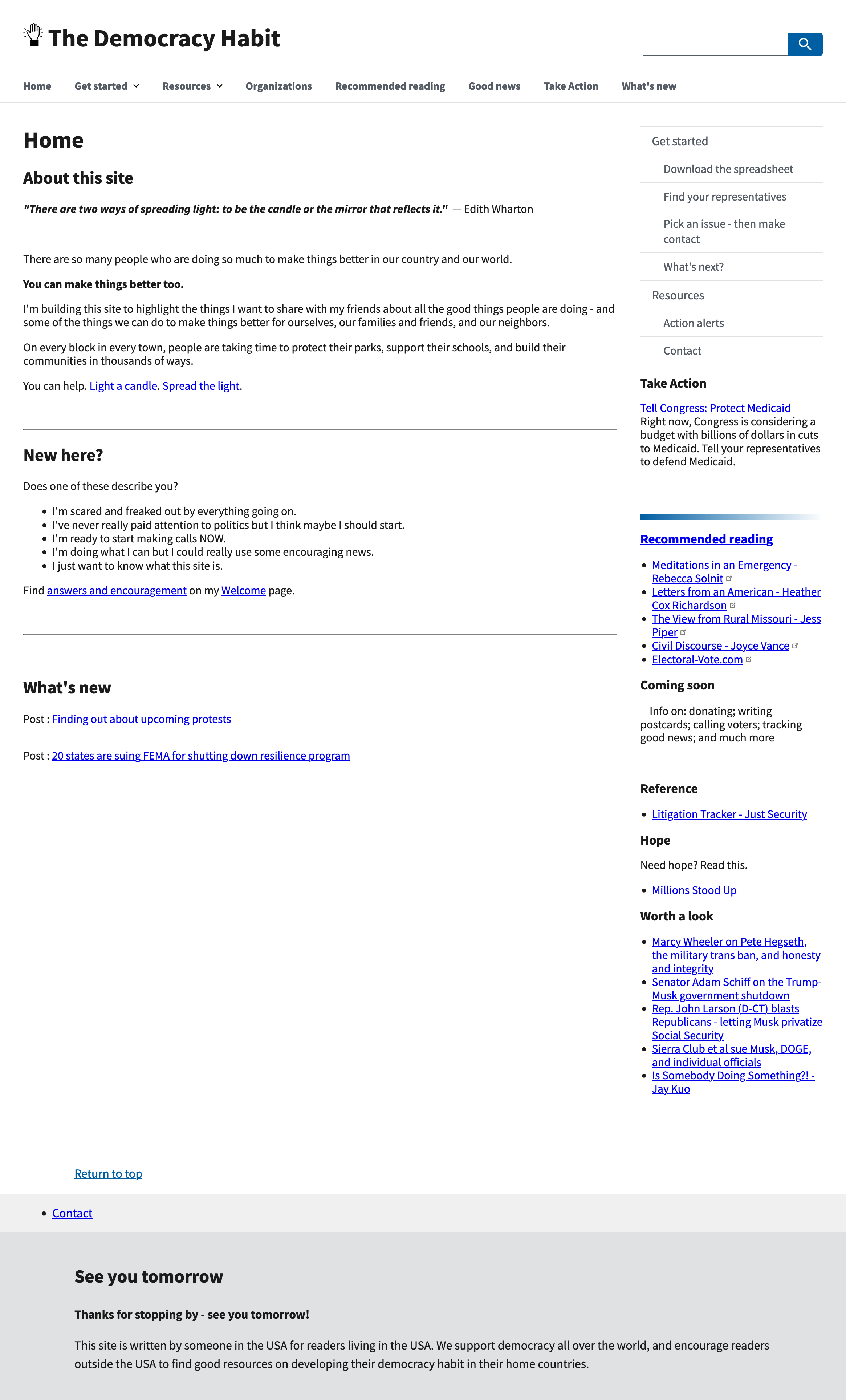 the home page of The Democracy Habit website